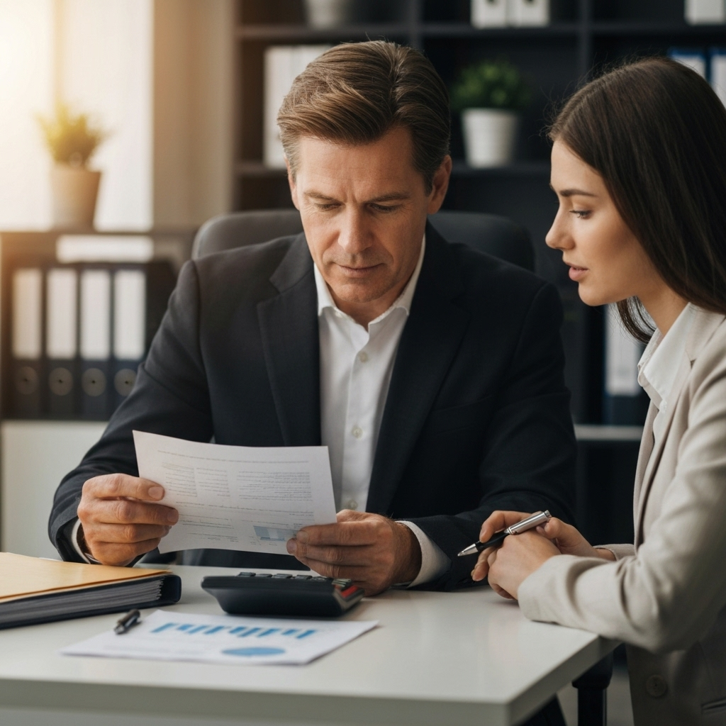 Tax professional consulting with client